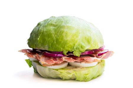Low calorie  burger isolated on white. Organic fresh hamburger concept の写真素材