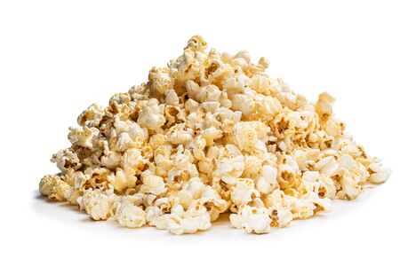 Heap  of sweet popcorn isolated on white の写真素材