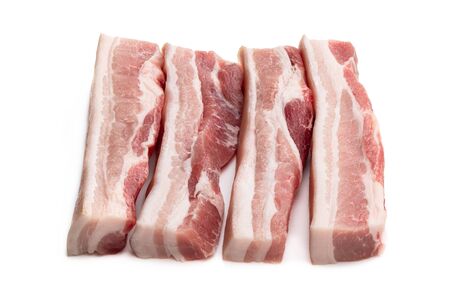 Belly  pork slices isolated on white background の写真素材