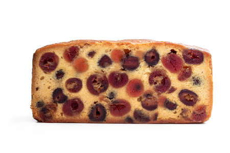 Cherry  Madeira cake isolated on white backgroundの写真素材