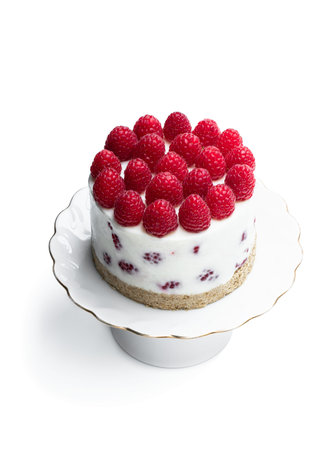 No sugar cheese cake made with yoghurt and berry isolated on white