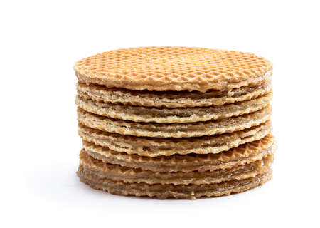 Stack of stroopwafels isolated on whiteの写真素材