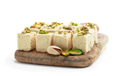 Turkish pismaniye dessert cotton candy isolated on whiteの写真素材