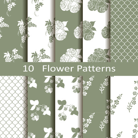 set of ten flower green patternsのイラスト素材
