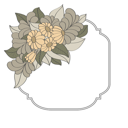 Vintage frame decorated with hand drawn flowersのイラスト素材