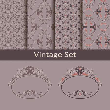 vintage set with frames and patternsのイラスト素材