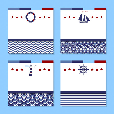 Set of four cards in sea themeのイラスト素材