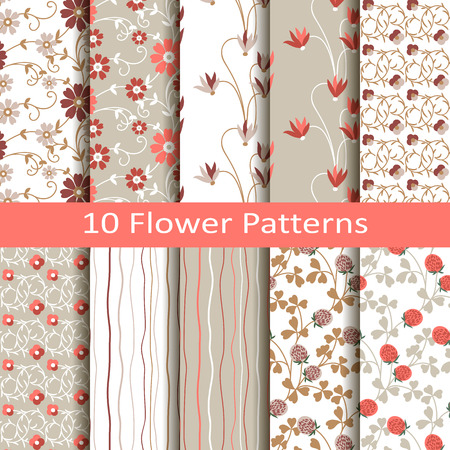 Set of ten flower patternsのイラスト素材