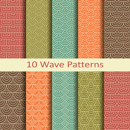 Set of ten wave patternsのイラスト素材