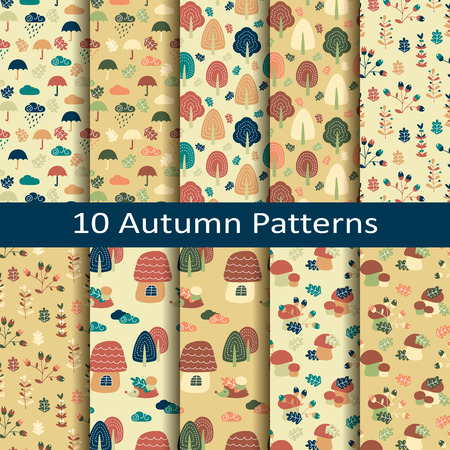 Set of ten autumn patternsのイラスト素材