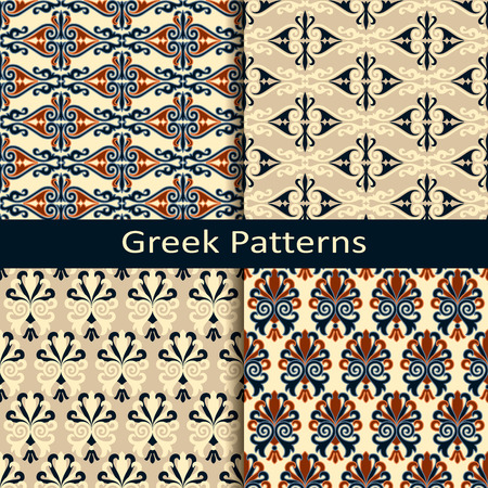 seamless vector set of four colorful ancient greek pattern designsのイラスト素材