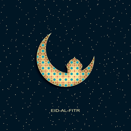 vector eid-al-fitr background with golden decorated moon and star mosqueのイラスト素材