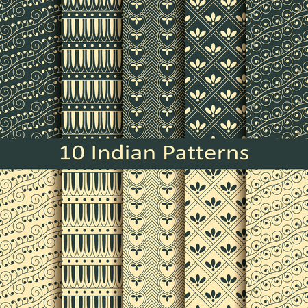 set of ten seamless vector indian patternsのイラスト素材