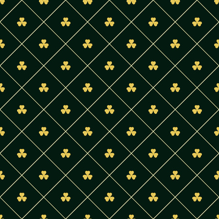 seamless vector geometric lineal green pattern with gold cloversのイラスト素材