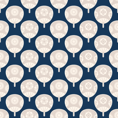 seamless vector pattern with japanese traditional fans with floral designのイラスト素材