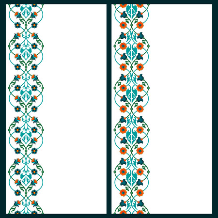 vector set with two card templates with lineal floral colorful traditional arabic decorationのイラスト素材