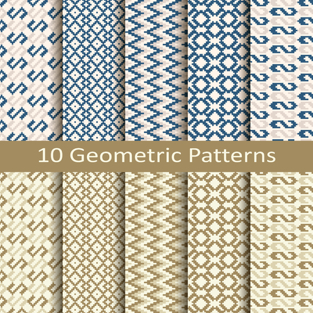 vector set of ten geometric pixel patternsのイラスト素材