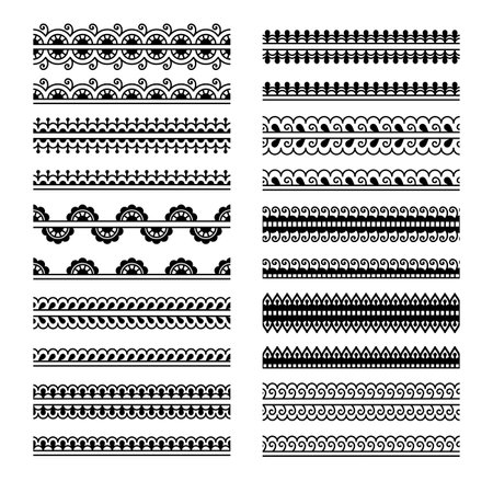 Vector set with traditional indian geometric ornamental monochrome brushesのイラスト素材