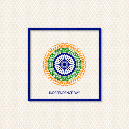 Vector holiday indian independence day background with traditionally colored mandala and a symbol of a cartwheelのイラスト素材