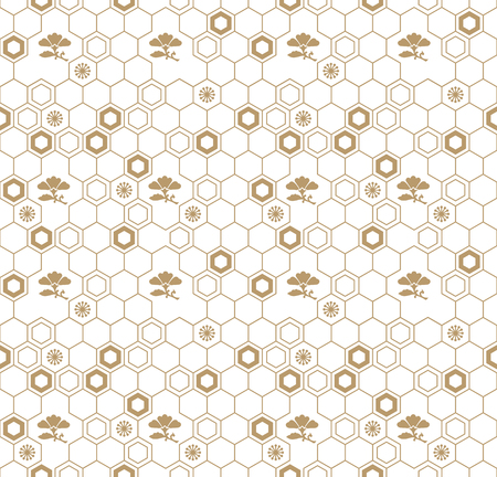 seamless vector japanese traditional geometric pale pattern design with flower symbols.design for textile, packaging, coversのイラスト素材