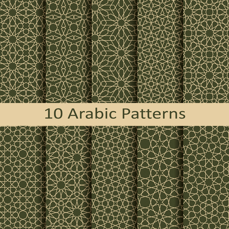 Set of ten seamless vector Arabic traditional geometric line patterns. Design for covers, textile, packaging.のイラスト素材