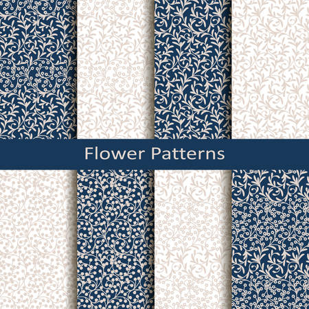 Set of eight seamless vector flower vintage patterns. design for packaging, covers, textileのイラスト素材
