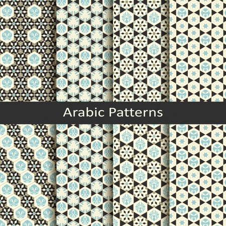 set of eight seamless vector arabic traditional geometric line patterns. Vector illustration.のイラスト素材