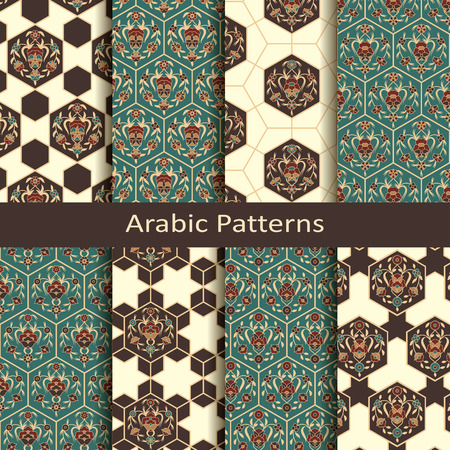 set of eight seamless vector arabic traditional geometric tile patterns. Vector illustration.のイラスト素材
