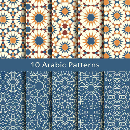 vector set of ten seamless traditional arabic geometric star patterns. design for covers, textile, packagingのイラスト素材