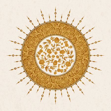 vector round arabesque design with floral design and arabic pattern.のイラスト素材