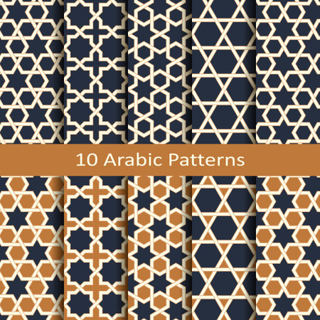 seamless vector set with ten arabic geometric colorful traditional patterns. design for covers,...