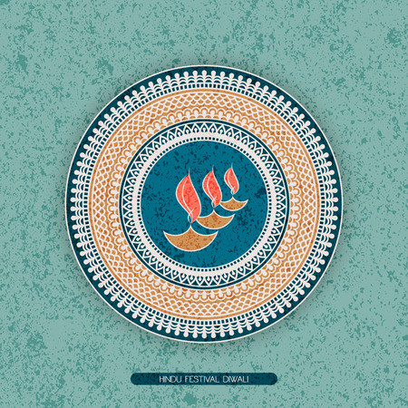 greeting diwali vector card with indian ornaments and oil lamp symbol. design for cards, posters, printのイラスト素材