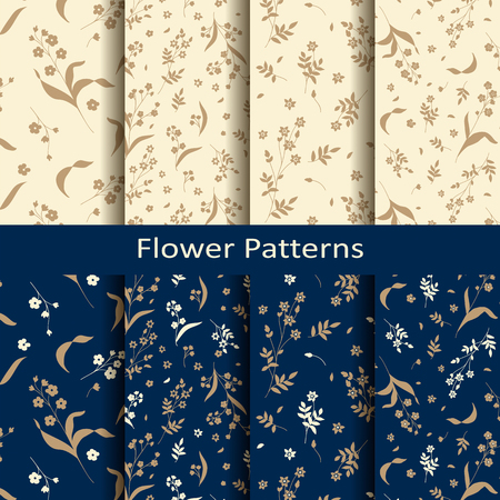 set of eight seamless vector floral bronze vintage patterns. design for textile, covers, packageのイラスト素材