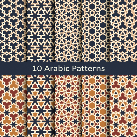 set of ten seamless arabic colorful geometric traditonal patterns. design for print, interior, textile, packagingのイラスト素材