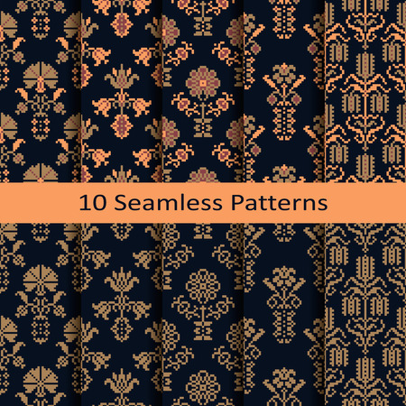 set of ten seamless patterns with antique floral ornaments. seamless pattern in the swatch panelのイラスト素材