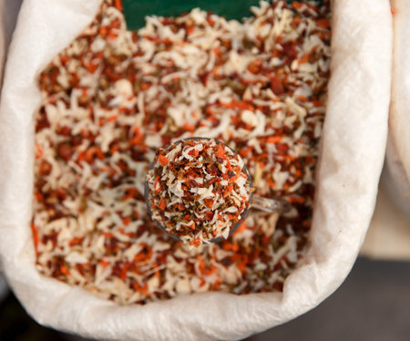 spices in bag on a market on fair.の写真素材