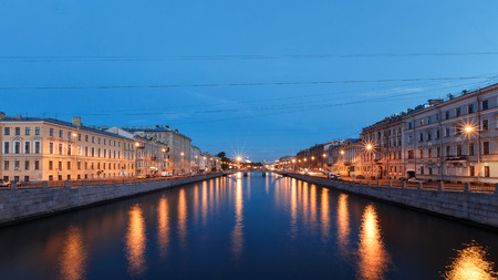 river channel in St.Petersburg in dusk, white night.の写真素材