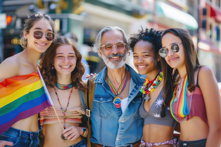Group of diverse people smiling at a pride event.の素材