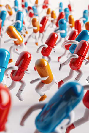 Colorful capsules with limbs in a race.の素材