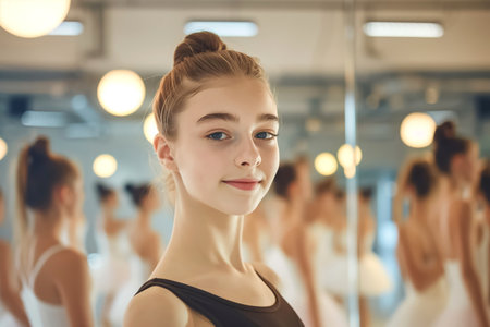 In a ballet class, a young ballerina trains with her peers, showing elegance and determination in her practice sessions, embodying grace and disciplineの素材