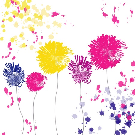 	Drawing colorful flowers on white backgroundのイラスト素材