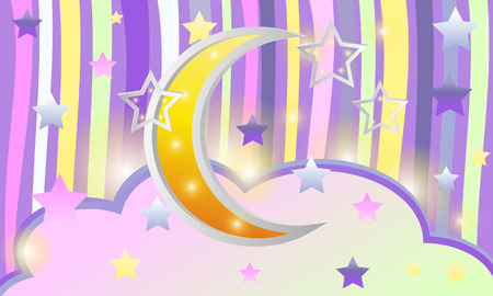 Moon Vector background with stars, clouds, patternのイラスト素材