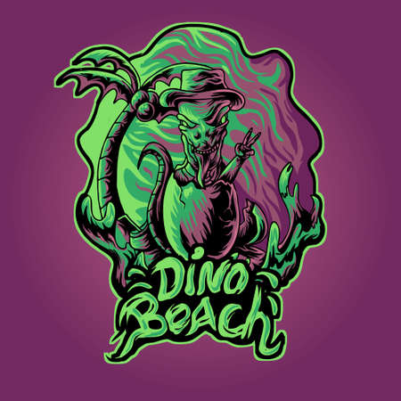 the dino on crack-en egg in summer beachのイラスト素材