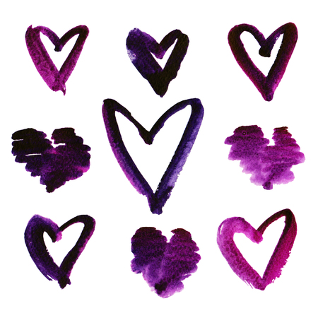Violet heart isolated. Abstract watercolor free-hand  illustration for postcard, invitation, bannerの写真素材