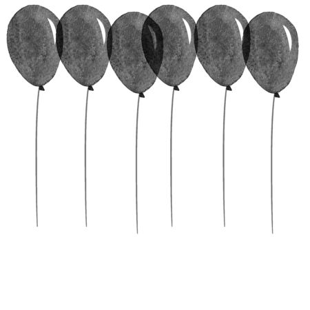 Black balloons isolated. Abstract watercolor free-hand illustration for postcard, invitation, bannerの写真素材