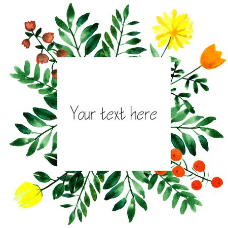 Summer fantasy flowers frame. Abstract watercolor free hand drawn illustrationの写真素材