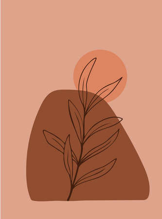 Olive branch mid-century modern line artのイラスト素材