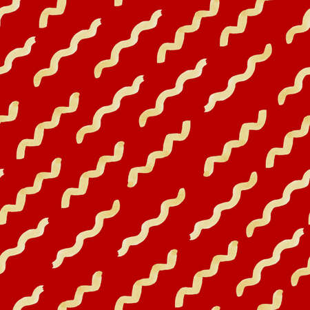 Organic shapes naive pattern with golden waves on red background . Abstract watercolor seamless pattern, handdrawn illustration, surface fabric textile designの写真素材