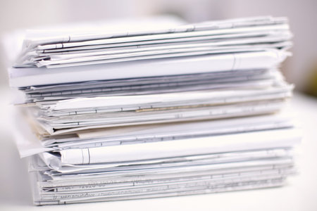 Big stack of papers ,documents on the desk .