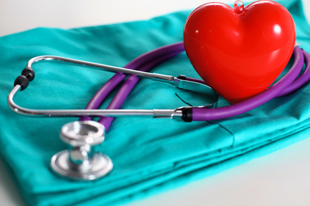 Stethoscope on a background of medical coat.の写真素材